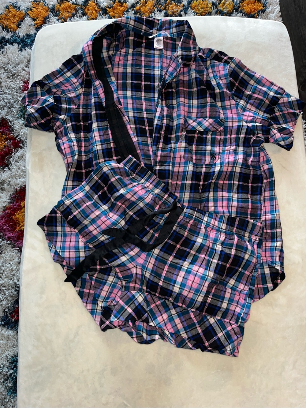 Victoria's Secret Pink, Navy & Teal Plaid Shirt